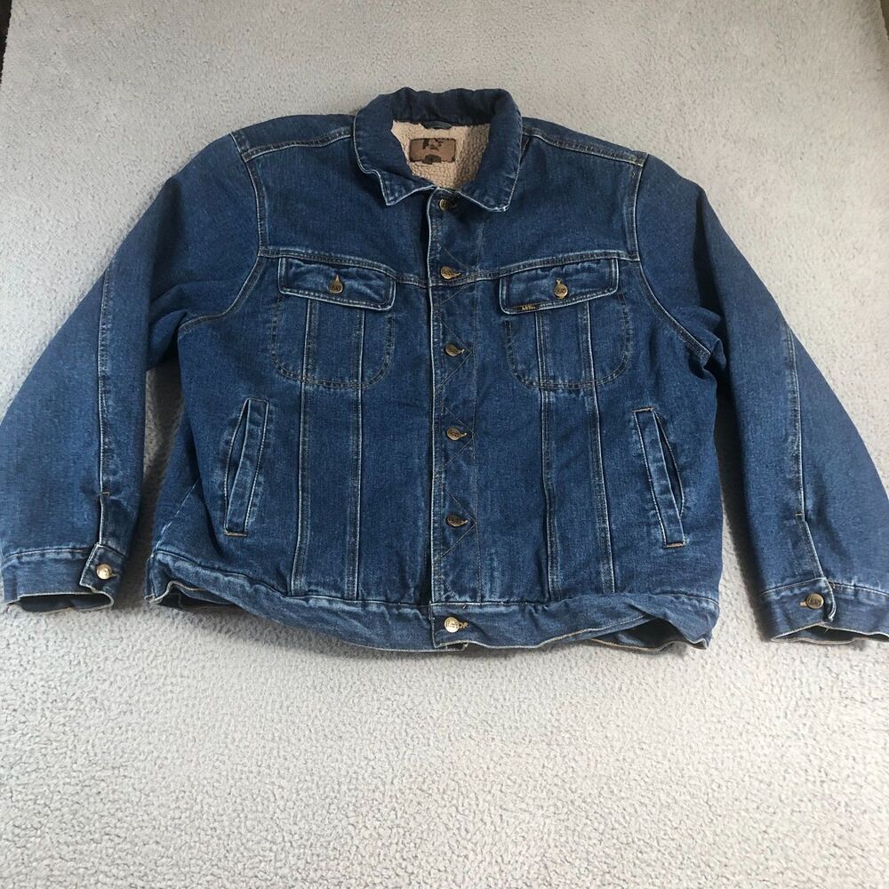 Vintage Lee Jean Jacket Mens Extra Large Blue Heavy Trucker Bomer Sherpa Denim
